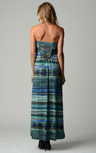 Women's Stripe Pattern Strapless Maxi Dress