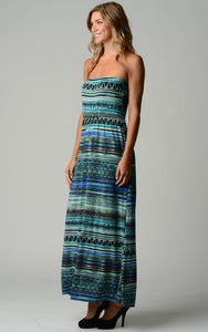 Women's Stripe Pattern Strapless Maxi Dress