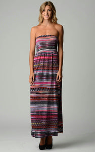 Women's Stripe Pattern Strapless Maxi Dress