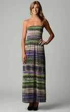 Women's Stripe Pattern Strapless Maxi Dress