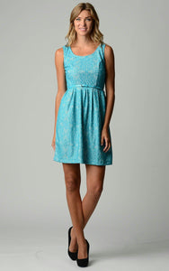 Women's Belted Fit & Flare Lace Dress