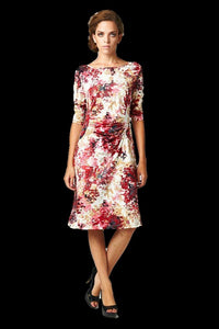 Women's 3/4 Three Quarter Sleeve Abstract Print Midi Dress