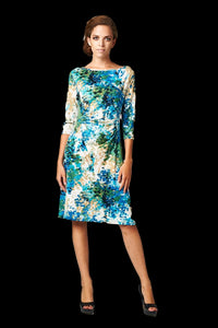 Women's 3/4 Three Quarter Sleeve Abstract Print Midi Dress