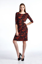 Women's 3/4 Three Quarter Sleeve Slim Fit Sheath Dress with Abstract Patterns