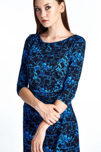 Women's 3/4 Three Quarter Sleeve Slim Fit Sheath Dress with Abstract Patterns