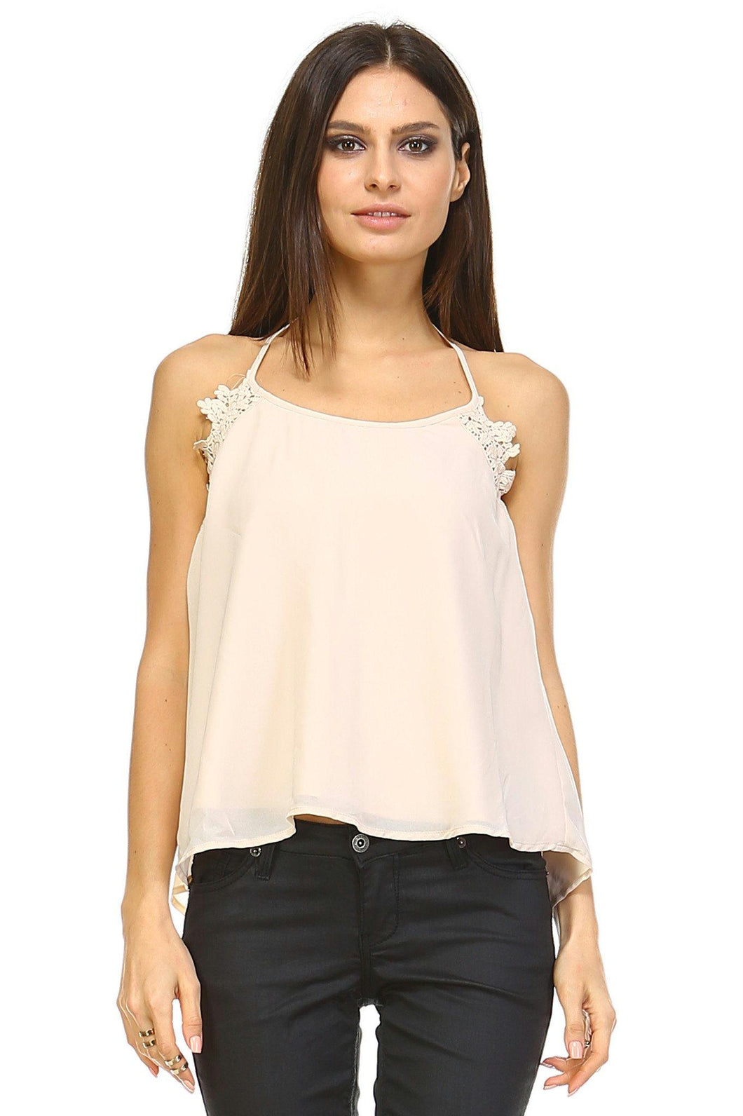 Women's Embroider Detail Halter Tank