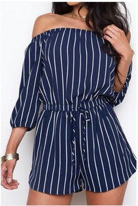 Women's Off Shoulder Stripe Romper