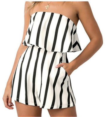 Women's Strapless Stripe Pocket Romper