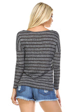 Women's Long Sleeve Stripe Hatchi Top with Crochet Front Hem