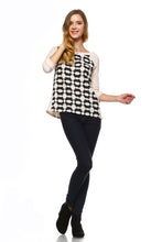 Women's Knit to Woven Printed Sweater Top