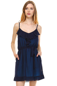 Women's Sleeveless V-Neck Ruffle Detail Dress