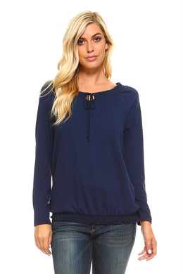 Women's Long Sleeve Navy Peasant Top