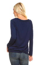 Women's Long Sleeve Navy Peasant Top