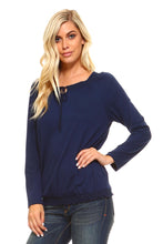 Women's Long Sleeve Navy Peasant Top