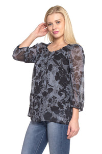 Women's Floral Printed Chiffon Button Front Top