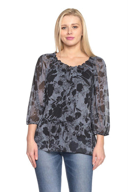 Women's Floral Printed Chiffon Button Front Top with Tank Lining