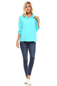 Women's Knit to Woven Button-Front Top