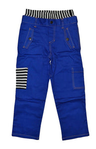 Boys Blue Pants with Black/White Stripe WB & Pocket Detail