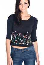 Women's Floral Embroidered Tie-Back Crop Sweater