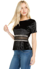 Women's Velvet Crochet Chain Zipper T-Shirt