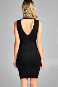 Women's Sleeveless V-Neck Choker Sweater Dress