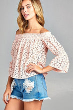 Women's 3/4 Three Quarter Long Sleeve Off Shoulder Floral Lace Top