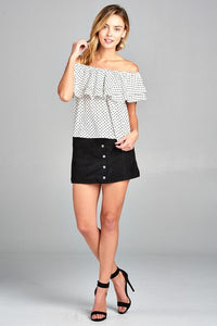 Women's Double Ruffle Off Shoulder Polka Dot Top