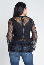 Women's Semi Lace Zipper Back Flare Sleeve Blouse