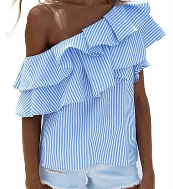 Women's Striped Off Shoulder Ruffle Stripe Blouse