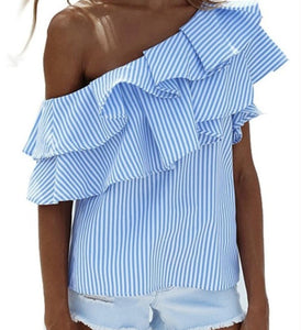 Women's Striped Off Shoulder Ruffle Stripe Blouse