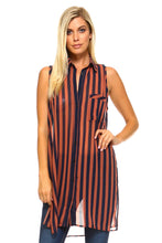 Women's Long Sheer Sleeveless Stripe Blouse