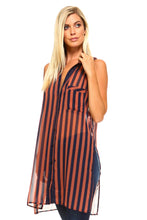 Women's Long Sheer Sleeveless Stripe Blouse