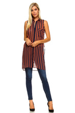 Women's Long Sheer Sleeveless Stripe Blouse