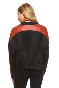 Women's Leather Patch Bomber Jacket