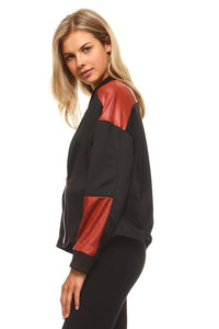 Women's Leather Patch Bomber Jacket