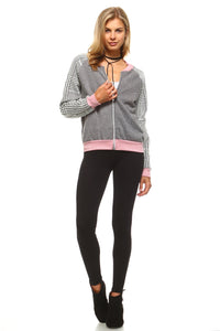 Women's Checkered Zip Up Bomber