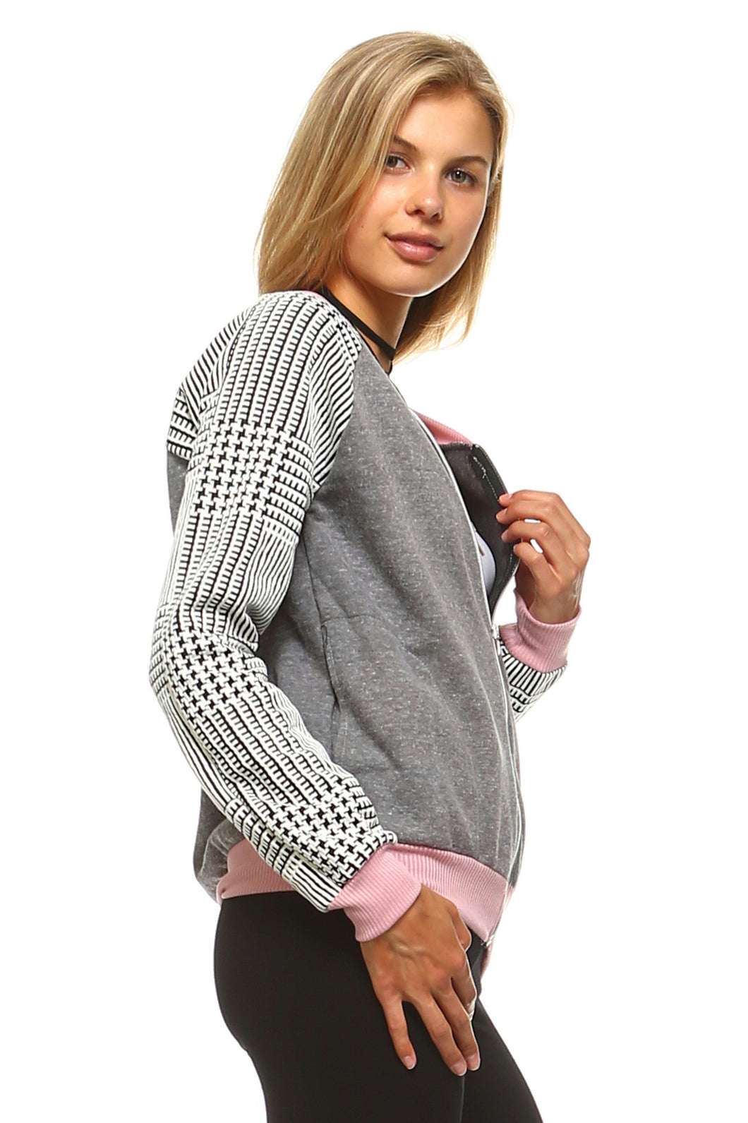 Women's Checkered Zip Up Bomber