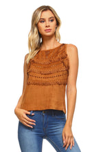 Women's Suede Fringe Laser Cut Tank Top