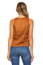 Women's Suede Fringe Laser Cut Tank Top