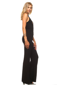 Women's Deep Key Hole Bell Bottom Jumpsuit