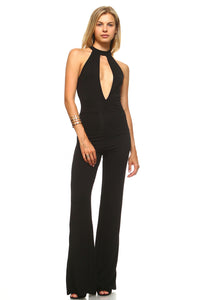 Women's Deep Key Hole Bell Bottom Jumpsuit