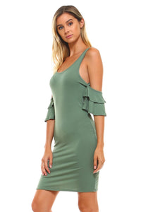 Women's Cold Shoulder Ruffle Tank Dress