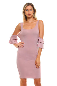 Women's Cold Shoulder Ruffle Tank Dress