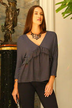 Women's 3/4 Three Quarter Sleeve Ruffled V-neck Top