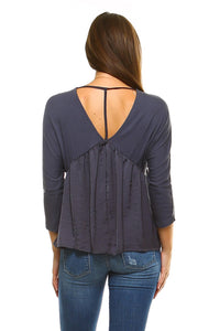 Women's 3/4 Three Quarter Sleeve Ruffled V-neck Top