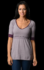 Women's Striped Hooded Babydoll Short Sleeve Top