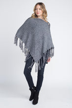 Women's V-Shaped Fringe Poncho with Buttons