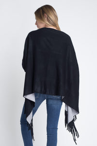 Women's 3/4 Three Quarter Knit Fringe Poncho Sweater