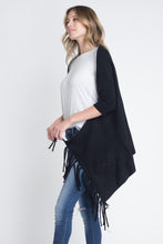 Women's 3/4 Three Quarter Knit Fringe Poncho Sweater