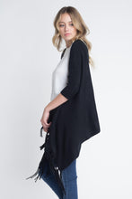 Women's 3/4 Three Quarter Knit Fringe Poncho Sweater